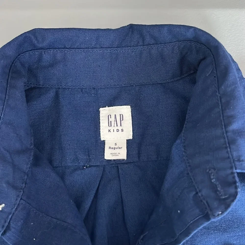 GAP Blue Button Down Shirt Long Sleeve Linen Cotton Blend - Picture 3 of 7